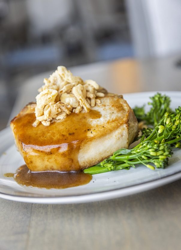 pork chop topped with crab