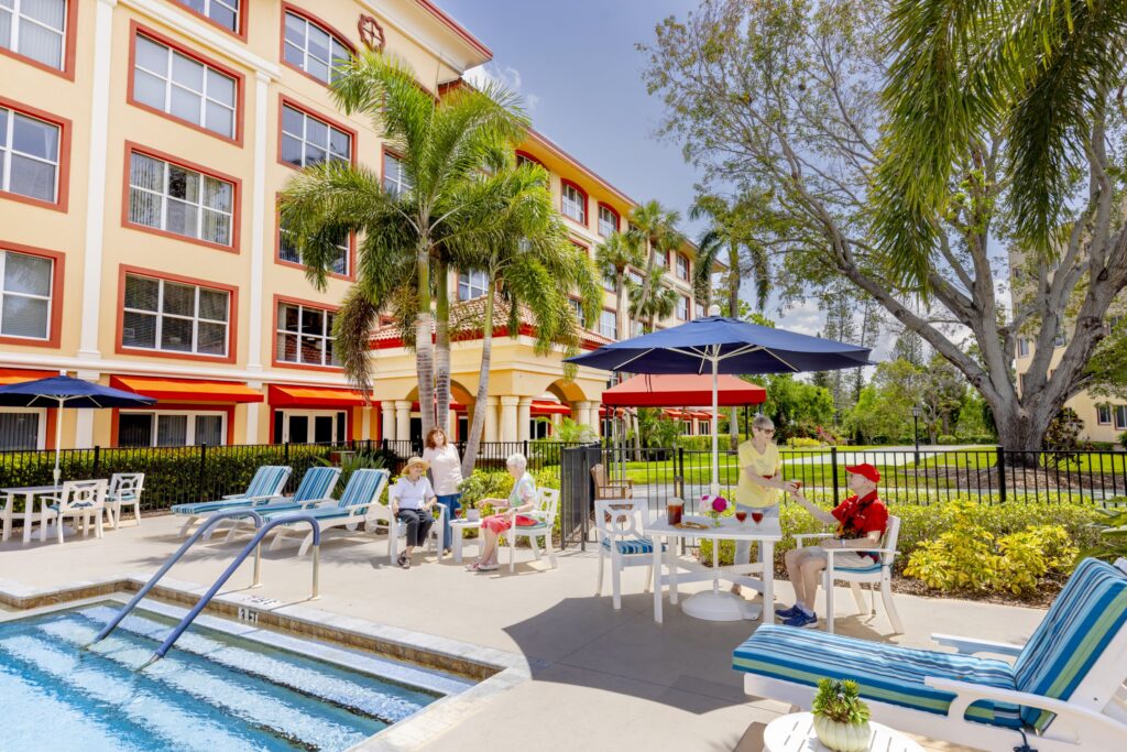 Seniors pool side for party