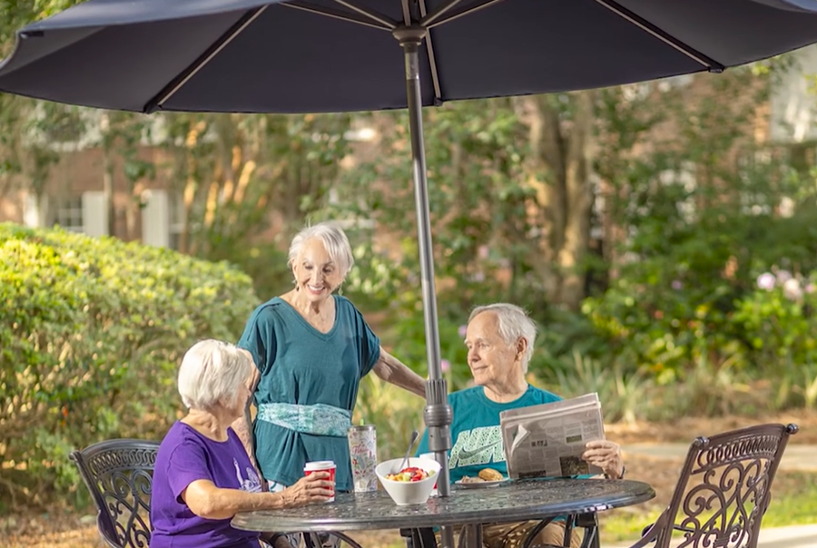 Seniors having brunch outside