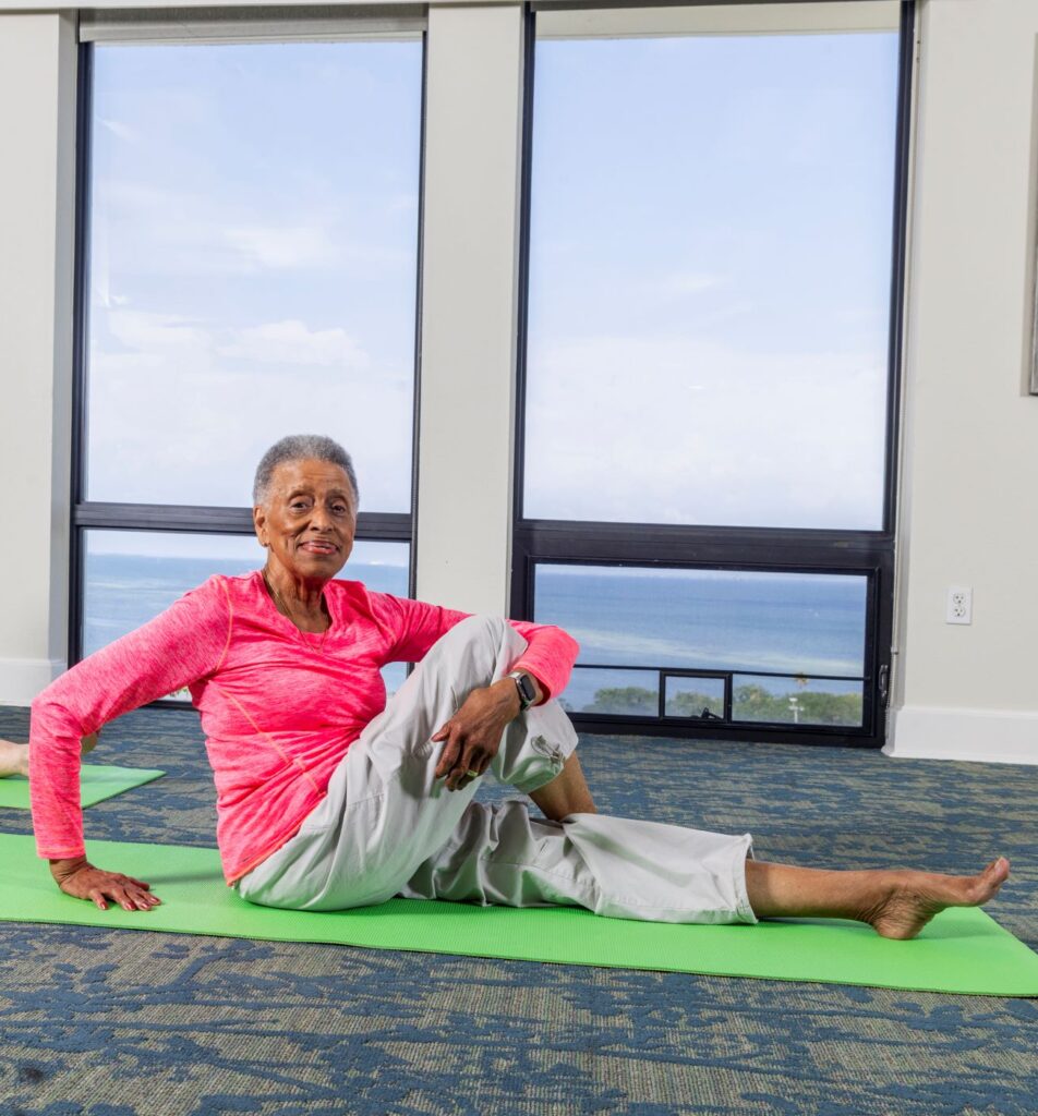 Senior woman practicing yoga