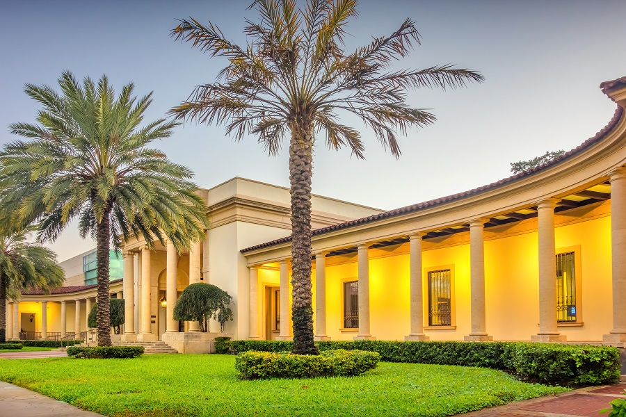 Sidewalk view of art museum
