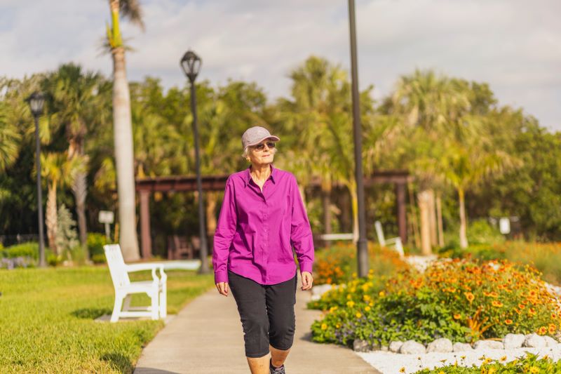 senior walking outside