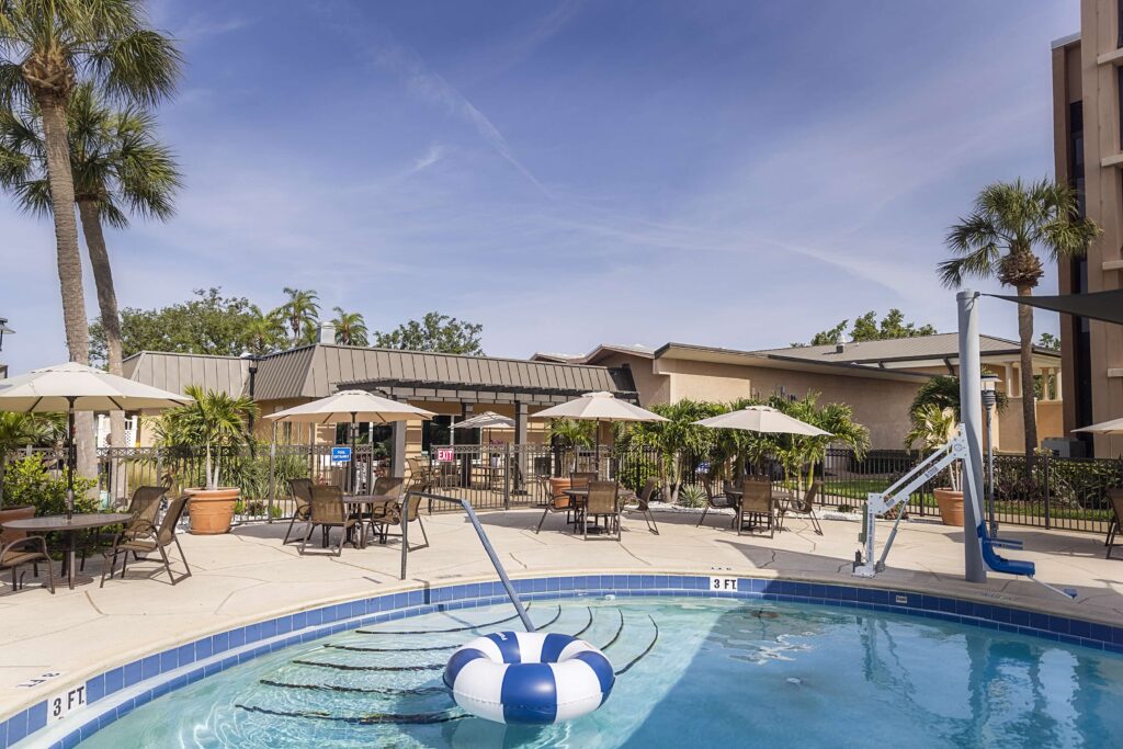 Poolside view of patio