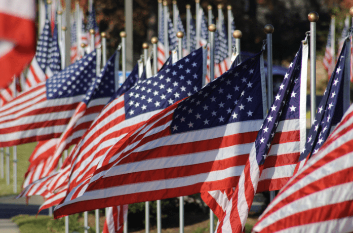 close up of American flags
