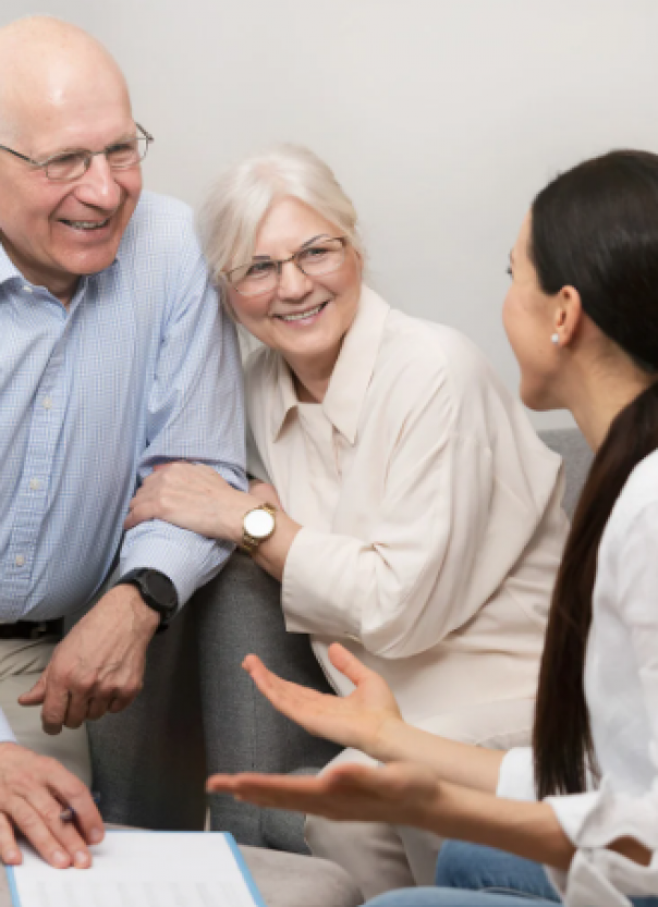 seniors talking with a woman