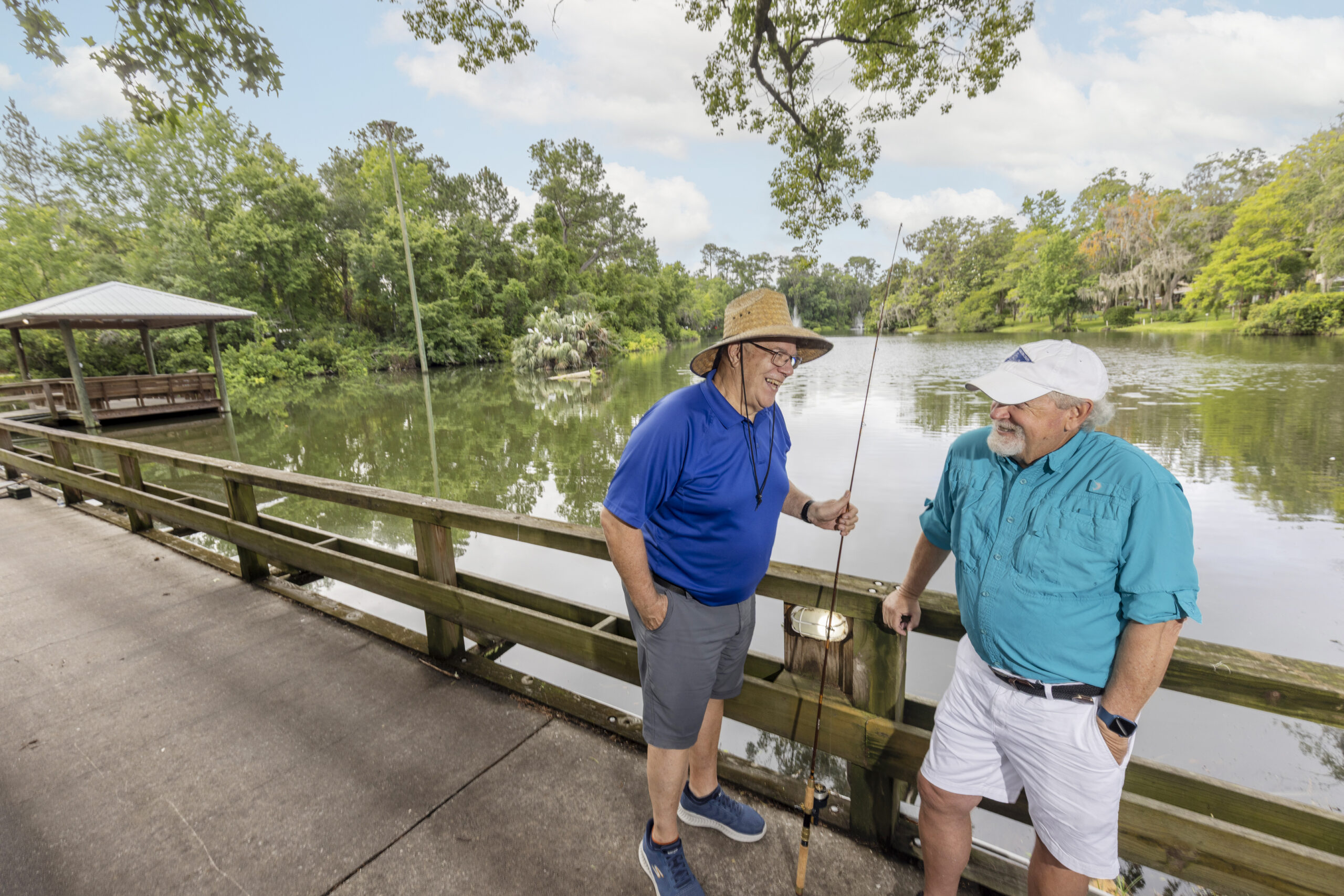 seniors on brdge fishing