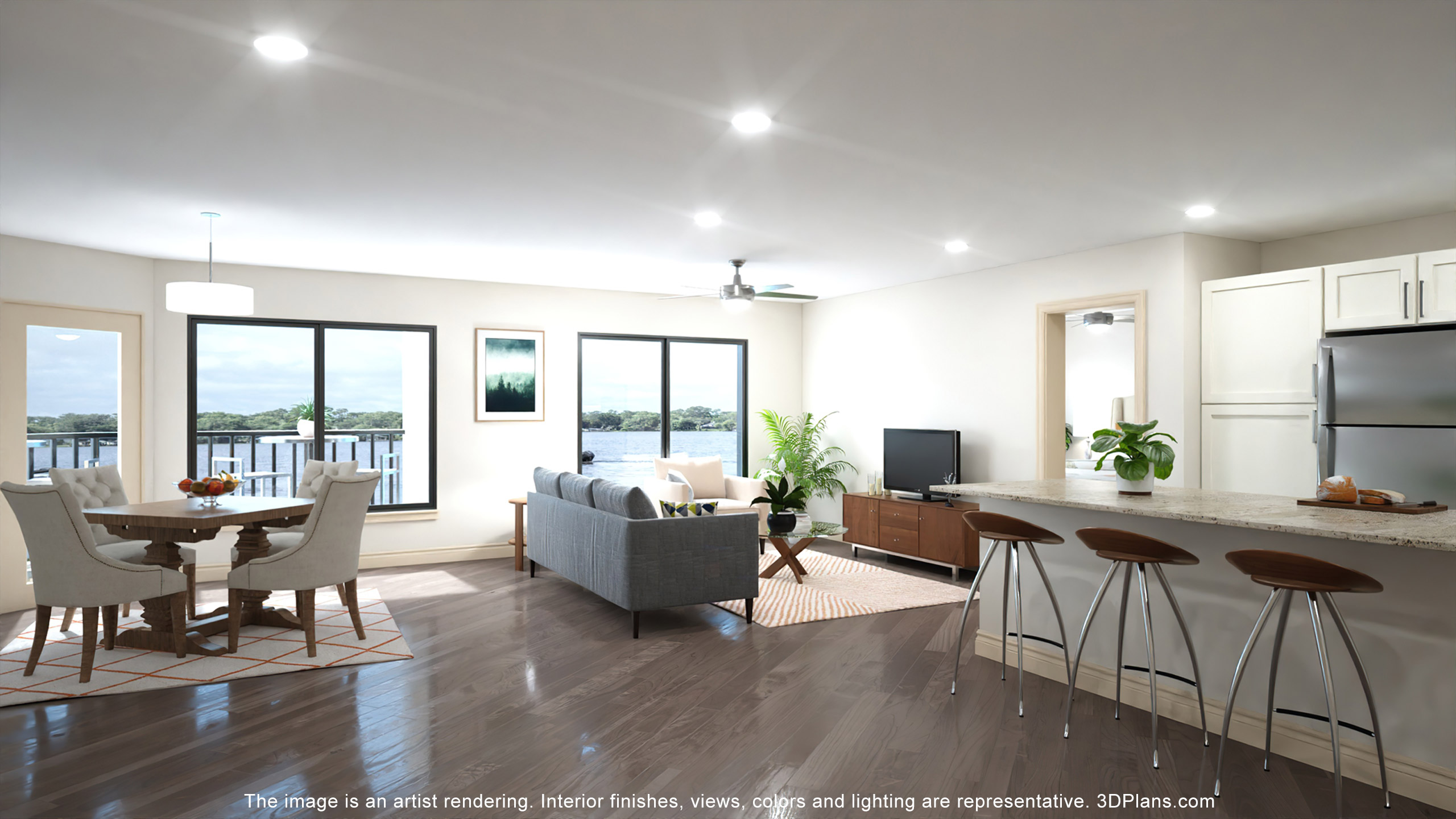 architectural rendering of bright, open floor plan apartment overlooking Julington Creek in Jacksonville