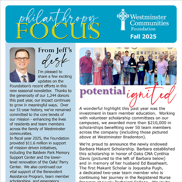 Cover image of Philanthropy Focus, the Westminster Communities Foundation newsletter