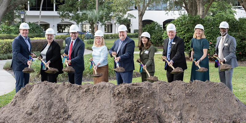 Organization and community leaders are joined by residents, LeadingAge Southeast's Steve Bahmer and Mayor of Winter Park Sheila DeCiccio to turn the shovels on a brand-new cultural enrichment center