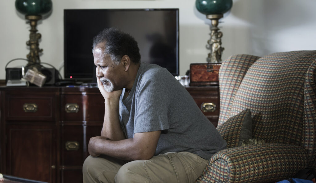 Senior man isolated at home
