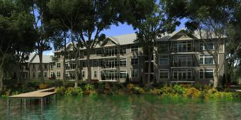 A rendering depicting the soon-to-be-constructed new Northpoint building. Northpoint will feature 25 apartment homes with stunning waterfront views, all with the fabulous active lifestyle and amenities that Westminster Woods on Julington Creek is known for.